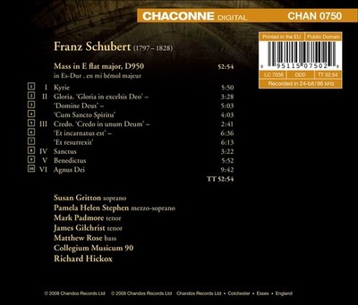 SCHUBERT: MASS IN E FLAT MAJOR, D 950 NEW CD
