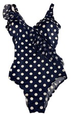 Roxanne Blue/ White Polka Dot One Piece Swim Suit Sz 14 36 D Cup Vntg