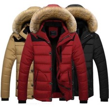 Men's Warm Down Cotton Jacket Fur Collar Thick Winter Hooded Coat Outwear Parka