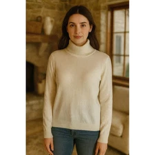 Stile Benetton Sweater Womens Medium Italian Angora Blend Ivory Cream Turtleneck