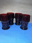 Vintage Anchor Hocking Ruby Red Honeycomb Tumblers Georgian 5 1/2” Set Of 4