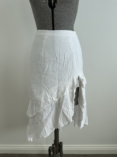 Glassons Linen Blend Frill Tiered Midi Slit Skirt XS 6 Boho Wedding 