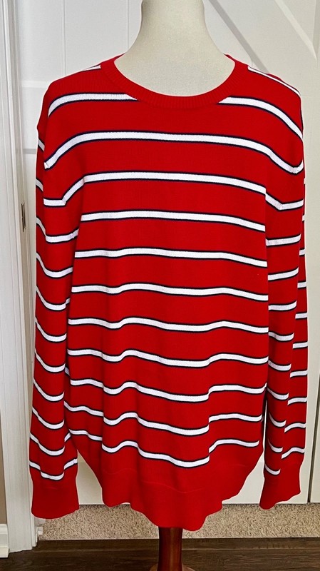 Brooks Brothers Mens Red White Blue Stripe Supima Cotton Crew Neck Sweater Sz XL