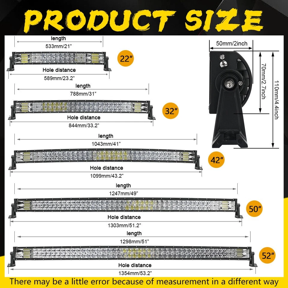 Curved 22 32 42 52'' LED Work Light Bar Spot Flood Driving Lamp OffRoad SUV UTE - Image 2 of 4