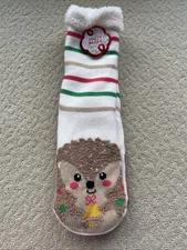 NWTS Fuzzy Babba Long Cozy Warmer Socks Christmas Hedgehog Women Size 4-10