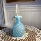 Rare Fenton Rib Optic Blue Satin Cruet  c.1950
