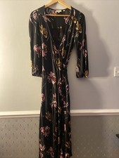 Fat Face Dress Size 6 Jersey Wrap Black Pink Floral Long Sleeve