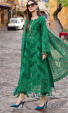 Handmade Women s Pakistani Salwar Kameez Lace Embroidered 3PC Dupatta M