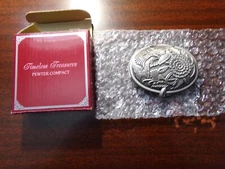 Vintage Oval Butterflies & Flowers Embossed Pewter Mirrored Compact Ornate NIB