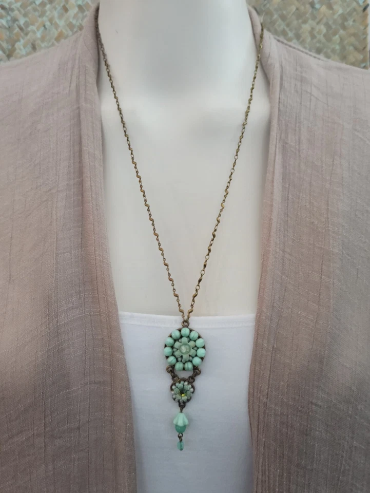 Michal Negrin Necklace Romantic Pastel Ice Turquoise Beaded Boho Long Bohemian - Image 3 of 4