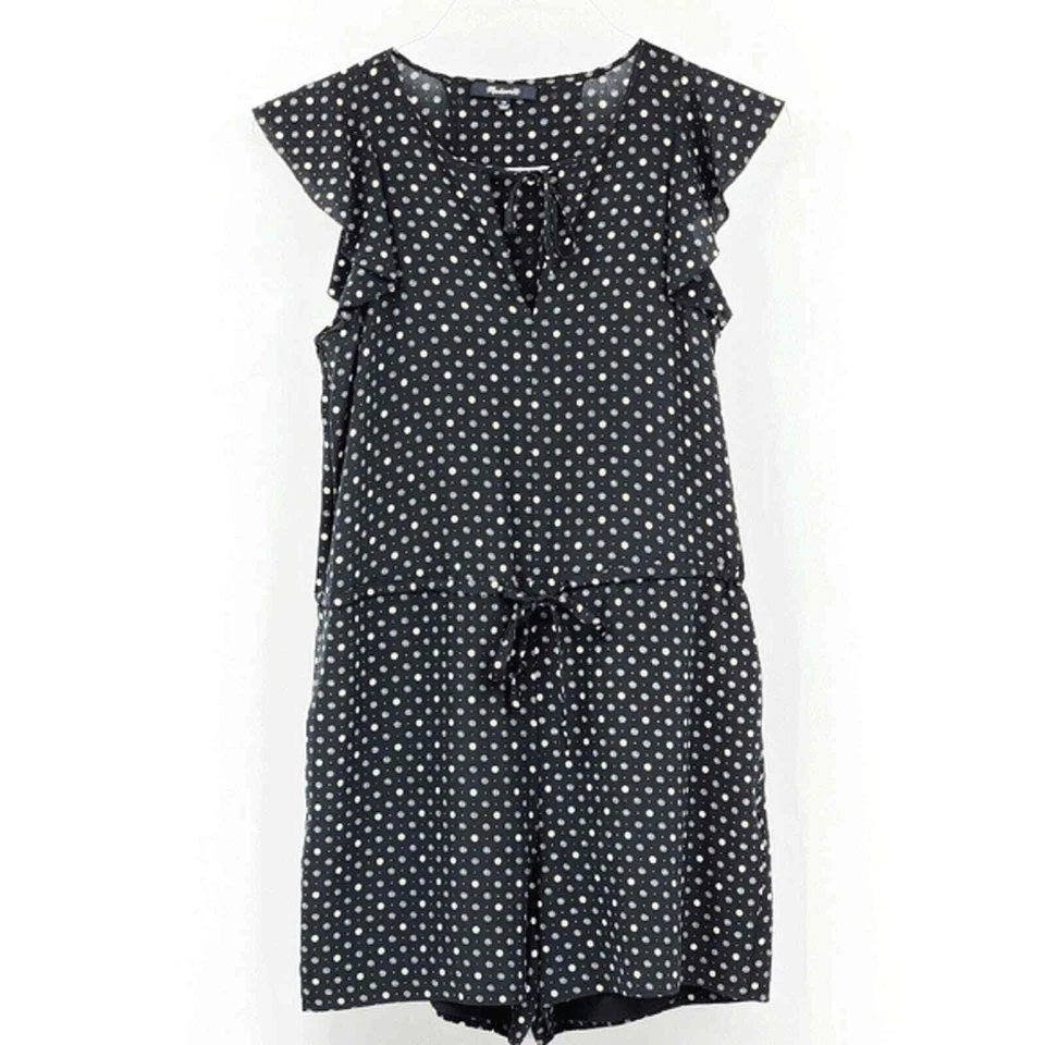 Madewell Silk Petalplay Back Cut Out Romper Jumper Womens XS Black & White - Image 2 of 4