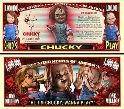 Chucky - Child's Play Million Dollar Bill Funny Money Novelty Note + FREE SLEEVE