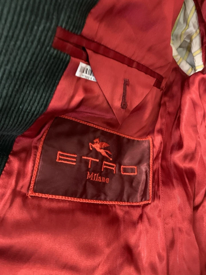 Chaqueta Blazer Abrigo Deportivo ETRO Para Hombre Verde Forrado Pana Italiana 48 Foto 2 de 4