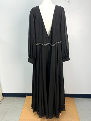 JJ's House Black V-Neck A-Line Floor Length Evening Dress Sz 24W
