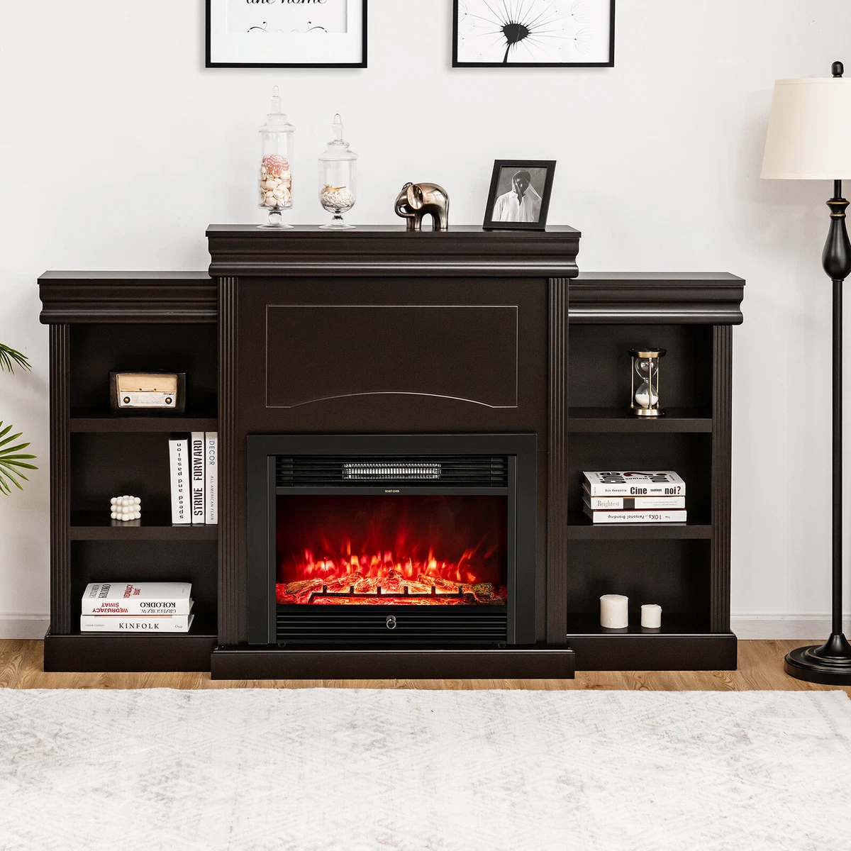 70u0026#034; Mantel Fireplace TV Stand 750W/1500W Electric Fireplace Heater  Insert | eBay