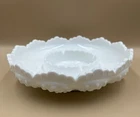 Fenton White Milk Glass Hobnail Chip Dip Snack Bowl Hobnail Heavy Sawtooth Edge