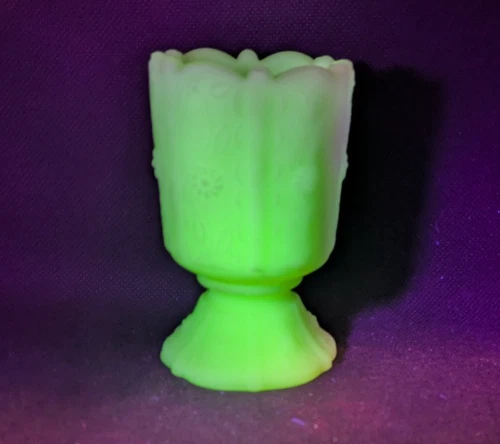 Fenton Glass Paneled Daisy Uranium Satin Candle Toothpick Holder Original tags