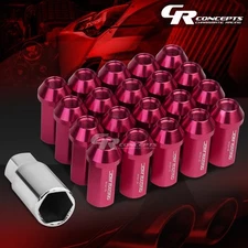 JDM PINK 20PCS M12X1.25 25MM OD 50MM TALL CLOSED END ALUMINUM LUG NUTS+ADAPTER