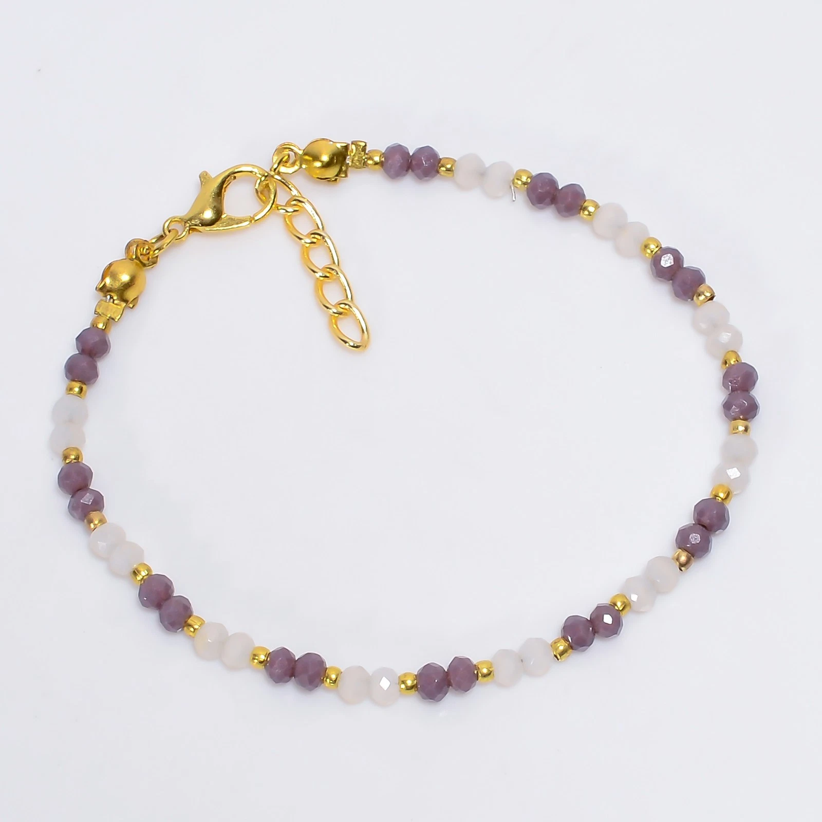 VALENTINO Bracciale gioiello etnico tondo pietra di luna bianca fatto a mano 7 8" I343