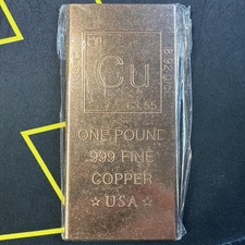 1 Pound Copper Bullion Bar .999 - PA Design w/COA