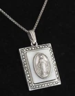 1930s - VINTAGE STERLING SILVER MIRACULOUS MEDAL PENDANT NECKLACE w/ MARCASITES