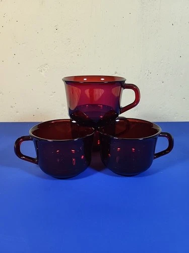 Arcoroc RUBY RED glass 8oz COFFEE TEA Cups Mugs MINT!