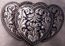 Pewter Belt Buckle Overlapping Hearts blue NEW