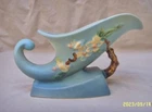 ROSEVILLE ART POTTERY 1948 APPLE BLOSSOM BLUE CORNUCOPIA PLANTER VASE 323-8