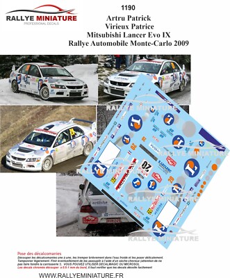 DECALS 1/24 REF 1190 MITSUBISHI LANCE ARTRU RALLYE MONTE CARLO 2009 RALLY