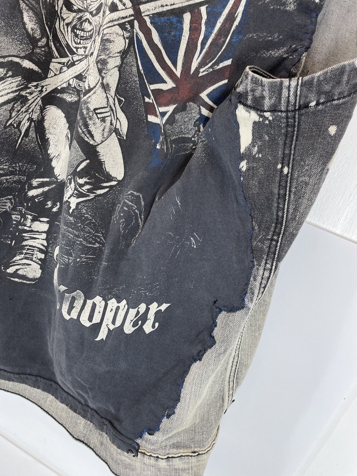 XXX Rude Hot Topic Denim Sleeveless Vest Jacket rock n roll iron maiden trooper