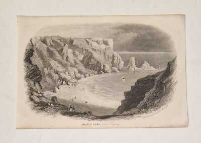 TOWNSEND Ansty's Cove near Torquay (1860 Antique Engraving)
