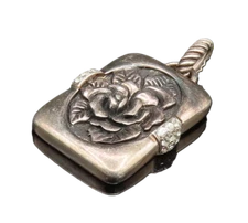 925 Silver  Vintage Carved Rose Flower With Cubic Zirconia Pendant  PT20713