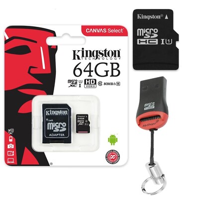 64GB MicroSD Speicherkarte Micro SDXC Kingston SD Adapter + USB Kartenleser