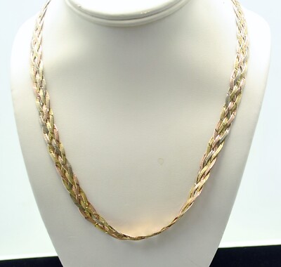 STERLING SILVER  BRAIDE HERRINGBONE CHAIN NECKLACE  #FMQ728