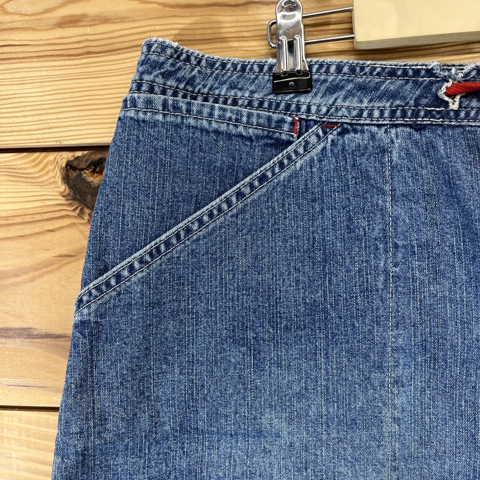 复古 Carolina Blues 牛仔短裤女式 16W 90 年代风格红色抽绳棉 B110 — 第 3/4 张图片