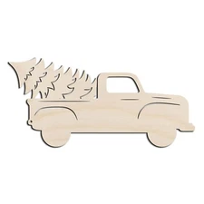 Vintage Christmas Tree Truck Laser Cut Out Unfinished Wood Shape Craft Supply