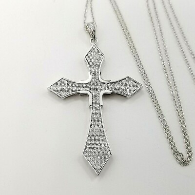 GM Sterling Silver 925 Rope Chain Celtic X Cross Pave CZ Pendant 18' In ...