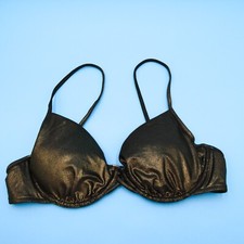 Victorias Secret Large Black Gold Simmer Ruffle Push Up Underwired Bikini Top VS