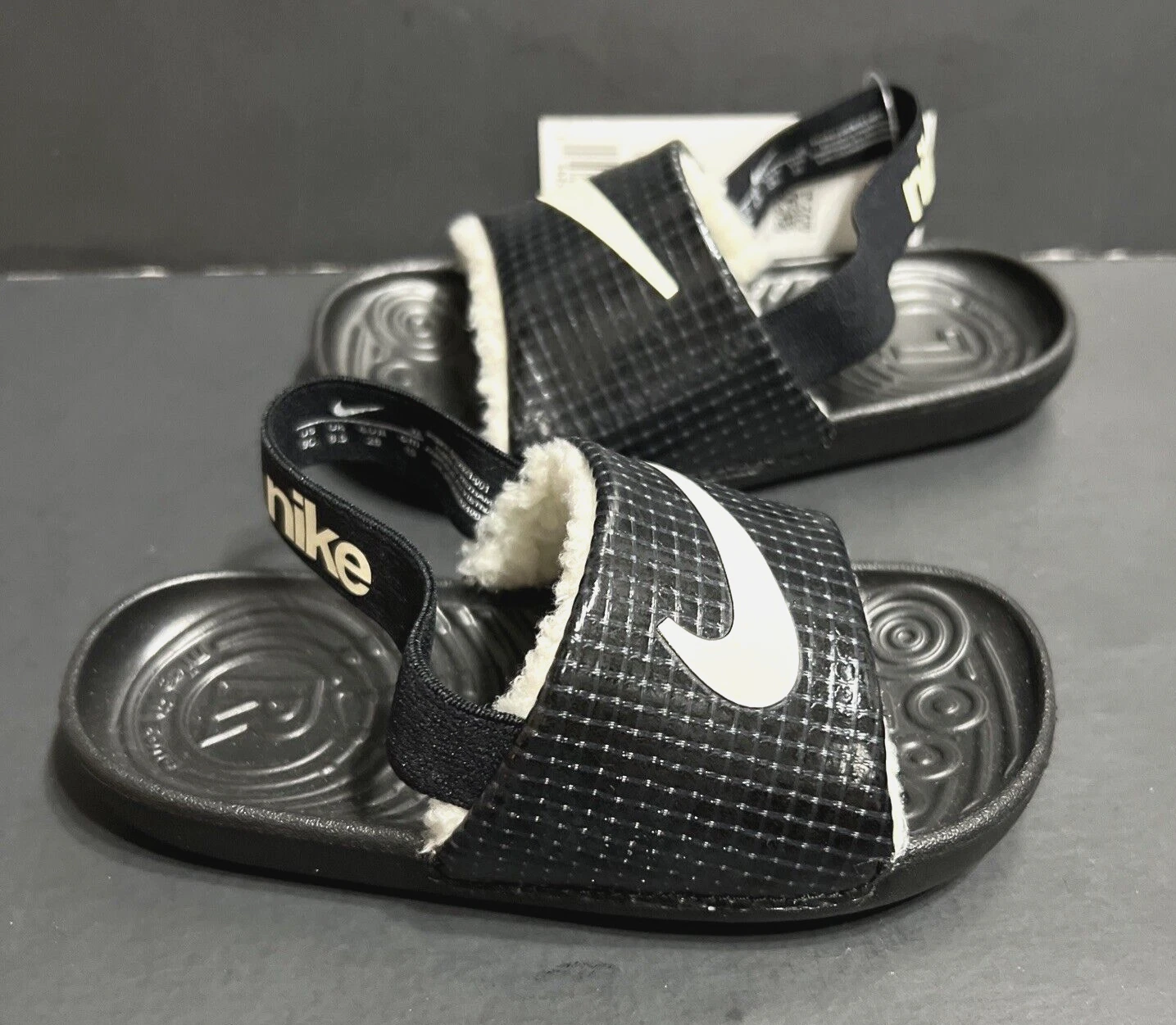 Sandalo nero taglia 10c Nike Kawa DC9321 slides cinturino posteriore elastico EUR 27