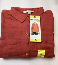 Women's Anne Klein Gauze Button Up Shirt Blouse, Dusty Cedar, Size: Small