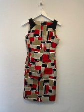 Hobbs dress 8 work smart pattern red beige black