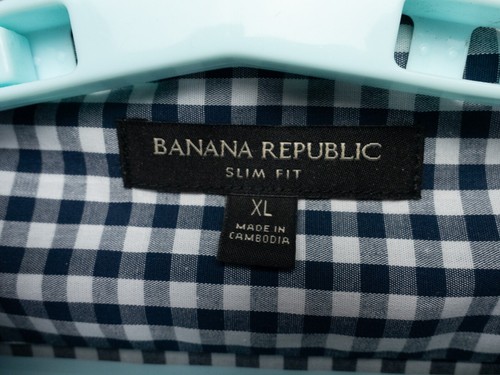 Banana Republic Shirt Mens XL Blue White Gingham Slim Fit Stretch Preppy NWT 002 - Picture 2 of 12