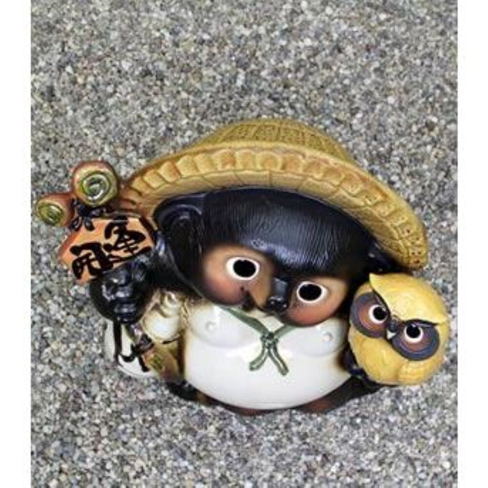 Shigaraki Tanuki Raccoon Dog and Owl Ceramic Statue Lucky Charm