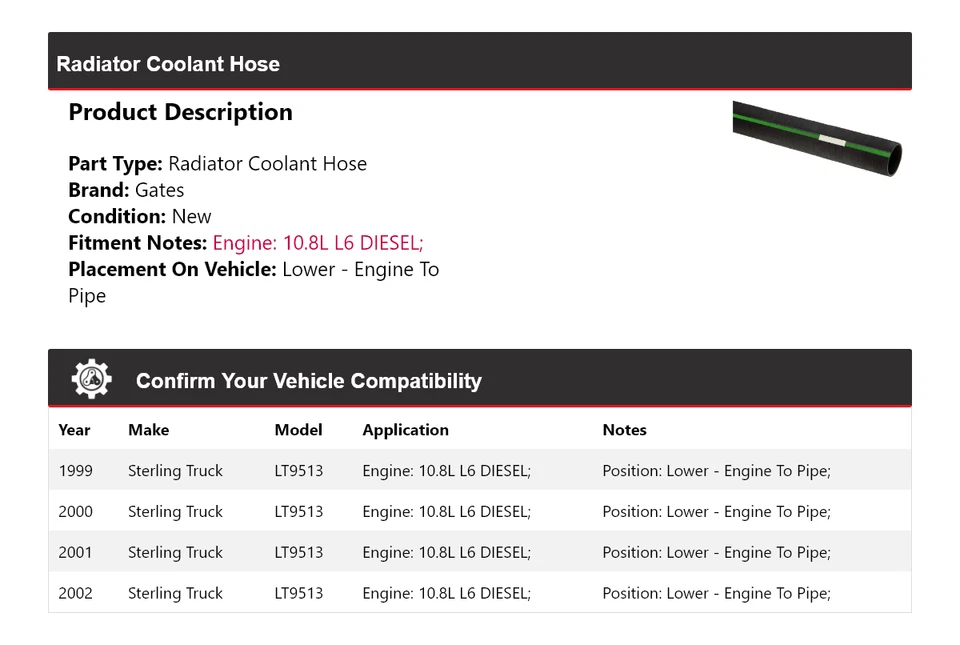 适用于 1999 - 2002 年纯银卡车 LT9513 散热器冷却液软管门 2000 2001 — 第 2/4 张图片
