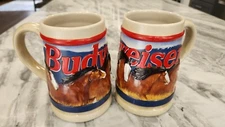 1993 Budweiser Clydesdale Proud and Free Beer Stein Anheuser Vintage - Set of 2