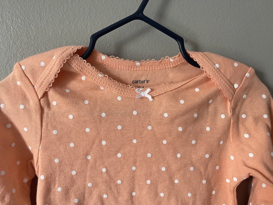 Body Carter's Bebé Niñas 100% Algodón Lunares Manga Larga Naranja Claro 24 M Foto 3 de 4