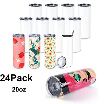 HTVRONT 24Pack Straight Sublimation Tumblers Bulk Blank 20oz Stainless Steel New