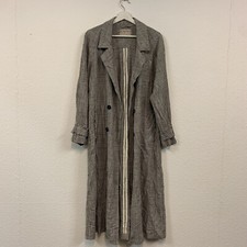 Free People Black & White Tweed Checkered Trench Coat Size Small