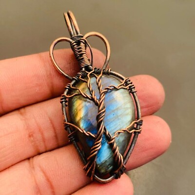 Labradorite Gemstone Pendant Copper Wire Wrapped Handmade