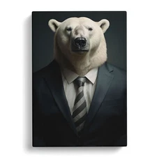 Polar Bear In A Suit No.3 Canvas Wall Art Print Framed Picture Decor Living Room